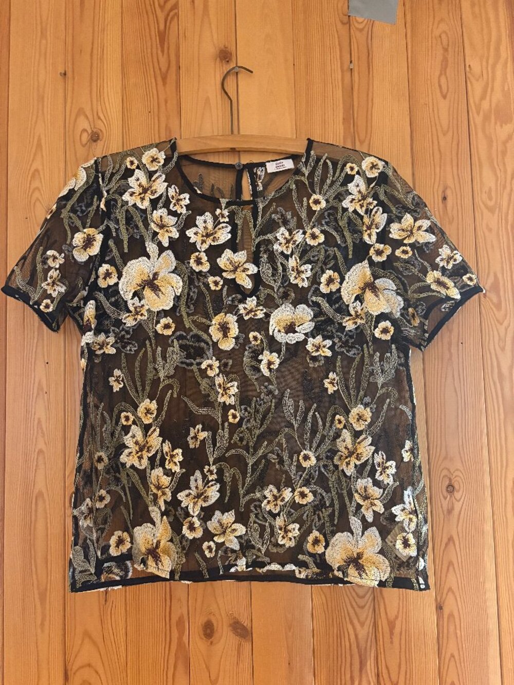 Floral Embroidered Mesh Little Moon T Shirt